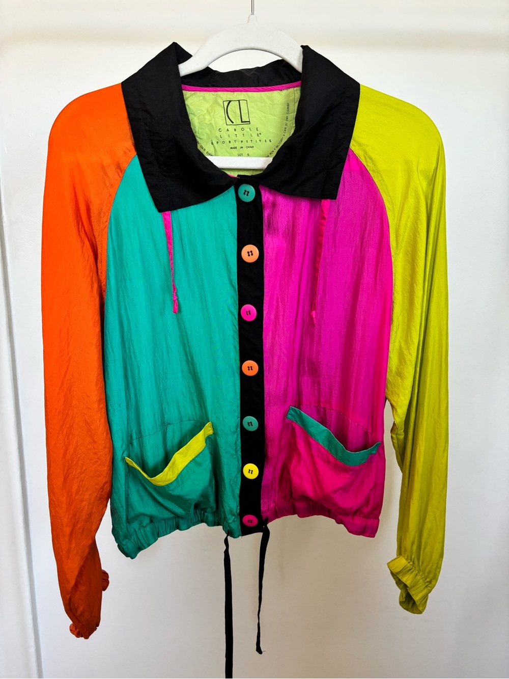 Vintage 100% Silk Carol Little Colorblock Neon Jacket